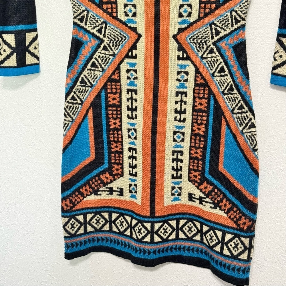 Anthropologie Flying Tomato Aztec Sweater Dress Black Blue Orange - Picture 4 of 9